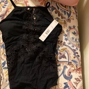 Tahari Applique High Neck one piece swimsuit